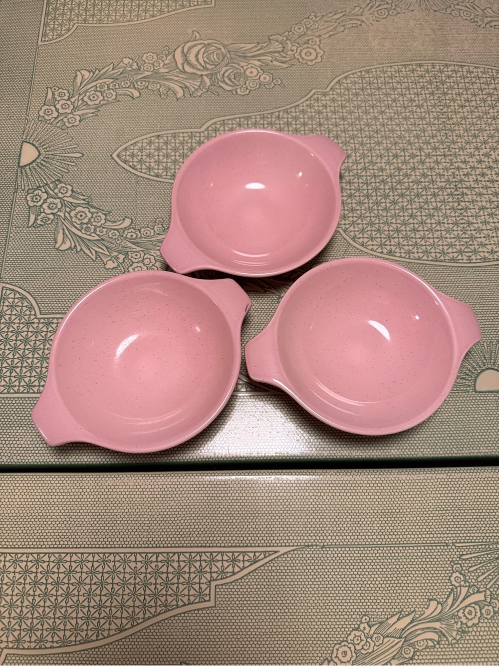 Set of 3 Vintage Pink Speckled Bowls